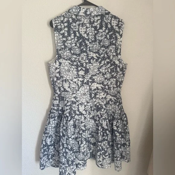 Betsey Johnson Blue & White Floral Grid Burnout Fit Flare Dress - Picture 7 of 10